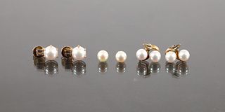 Three Pairs of Cultured Pearl Earrings