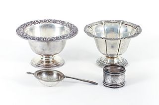 Group of Sterling Silver Pieces Bowls and Tea Strainer 