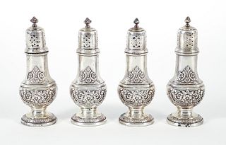 4 Sterling Silver Repousse Salt and Pepper Shakers 