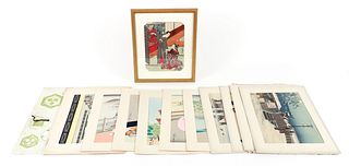 Lot of 13 Vintage Japanese Woodblocks Printed by Ushida
