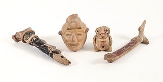 4 Pre-Aztec Clay Whistles and Flutes 