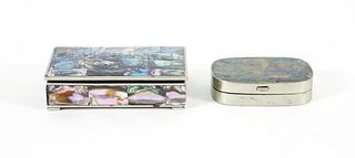2 Mexican Alpaca/Nickel Silver Boxes Abalone Inlay 