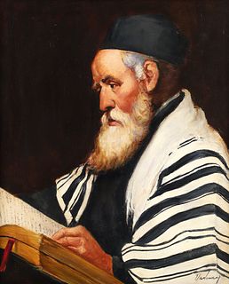 Rabbi Reading from Book oil painting