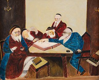Talmudic Discussion 1960 oil painting