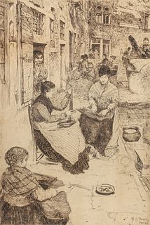 Otto Henry Bacher etching The Lacemakers of Venice