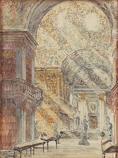 Wilhelm Trenkler European Library Watercolor 1926