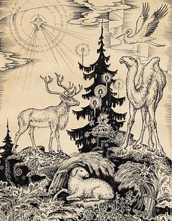 Andrey Avinoff Ink Drawing for a Christmas Card