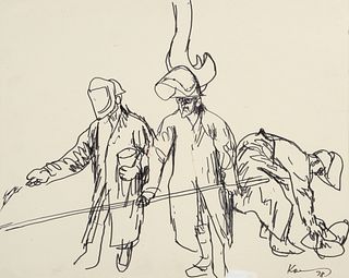 Henry Koerner ink drawing Weirton Steel Workers