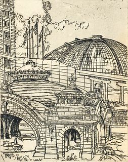 Henry Koerner RR Station and Civic Arena Etching