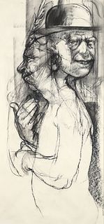 Herb Olds Charcoal Drawing Double Portrait with Hat