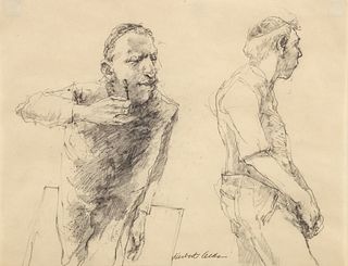 Herb Olds pencil drawing Man Shaving with Side Portrait