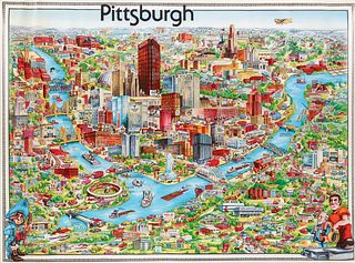 1978 Pittsburgh City Caricature Print Map By Archar