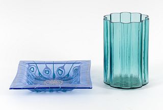 Two Mid Century Modern Glass Pieces Dansk and Higgins  
