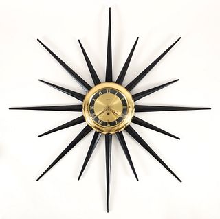 Mid Century Brass and Metal Starburst Wall Clock 