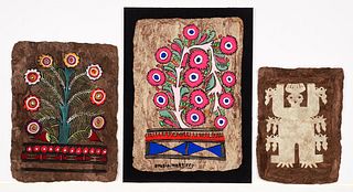 3 Mexican Bark Paintings