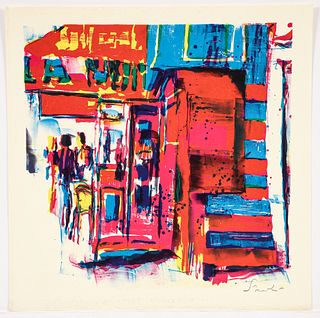 Nicola Simbari Lithograph Abstracted Street Scene 1980