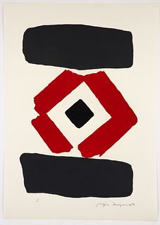 Kojin Toneyama Red and Black Abstract Print 1969