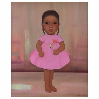 GUSTAVO MONTOYA, Niña en rosa, de la serie Niños Mexicanos, Firmado y fechado México 1994, Óleo sobre tela, 56 x 45.5 cm