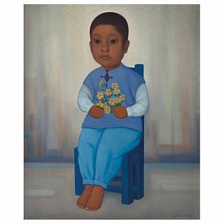 GUSTAVO MONTOYA, Sin título, de la serie Niños Mexicanos, Firmado, Óleo sobre tela, 55.5 x 44.5 cm