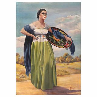 VICENTE MORALES, India michoacana, Firmado, Óleo sobre tela, 108 x 75 cm