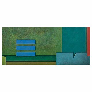 GUNTHER GERZSO, Azul - Verde - Rojo, Firmado y fechado 78, Óleo sobre masonite, 22.2 x 51 cm, Con constancia