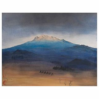 LUIS NISHIZAWA, Valle de Juchitepec, Firmada y con dos gago, Tinta saiboku sobre papel, 45 x 59 cm