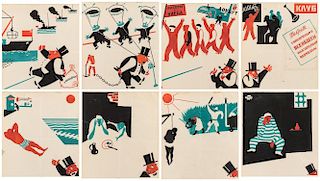 A GROUP OF EIGHT ORIGINAL SOVIET POSTER STENCILS BY MIKHAIL CHEREMNYKH (RUSSIAN 1890-1962)