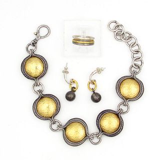 Gurhan Sterling Silver & 22K Gold Bracelet Ring & Earrings