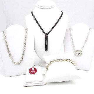 Five pc Gucci Sterling Silver Necklace Bracelet Lot