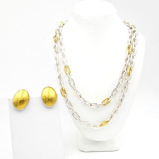 Gurhan Sterling Silver & 22K Gold Necklace Earrings