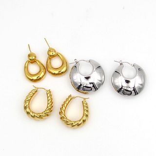 Three pairs of Milor 14K gold Hoop Earrings