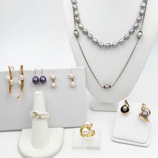 Nine pc lot 14K 18K Pearl Jewelry Earrings Ring