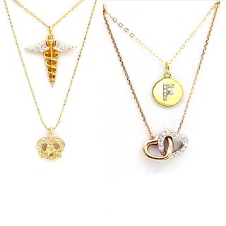 Four 14K Gold & Diamond Pendant Necklace
