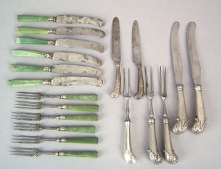 Seven Georgian pistol-grip silver utensils, 18th c