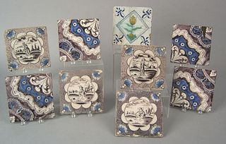 Nine Dutch delft tiles, late 18th c. Provenance: D