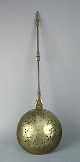 Brass and iron warming pan, 18th c., with star pun
