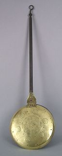 English brass and wrought iron warming pan, late 1