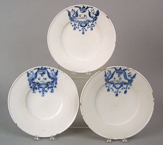 Three similar Dutch delft wide rimmed plates dated