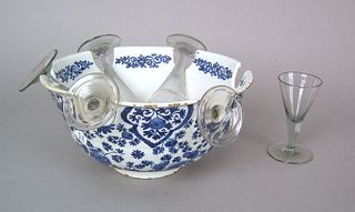 Dutch delft monteith, ca. 1710, with blue and whit