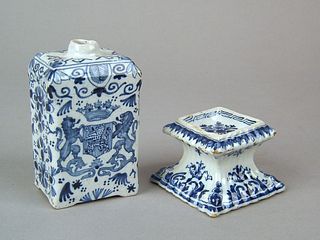 Dutch delft blue and white silver form salt and ar