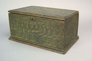 New England painted basswood storage box, ca. 1810