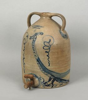 Six gallon stoneware water jug, 19th c., impressed