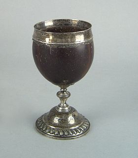 English coconut shell mug, 18th c., the silver rim
