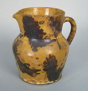 Pennsylvania redware pitcher with overall yellow g