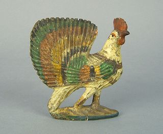 Carved standing rooster, 19th c., with orange, yel