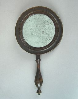 Small hand held mirror, 19th c., with turned handl