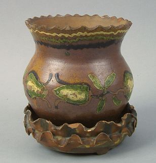 Pennsylvania redware ovoid flowerpot and undertray