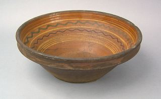 Large Pennsylvania Moravian redware bowl, ca. 1800
