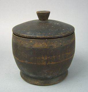 New England poplar turned treen covered canister,a