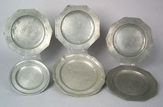 Set of 3 German pewter plates, ca. 1770-1810, 9 1/